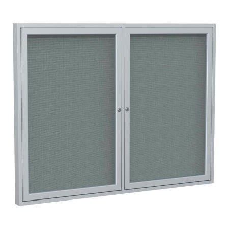 Ghent Ghent Enclosed Bulletin Board - 2 Door - Gray Fabric w/Silver Frame - 36" x 60" PA23660F-91